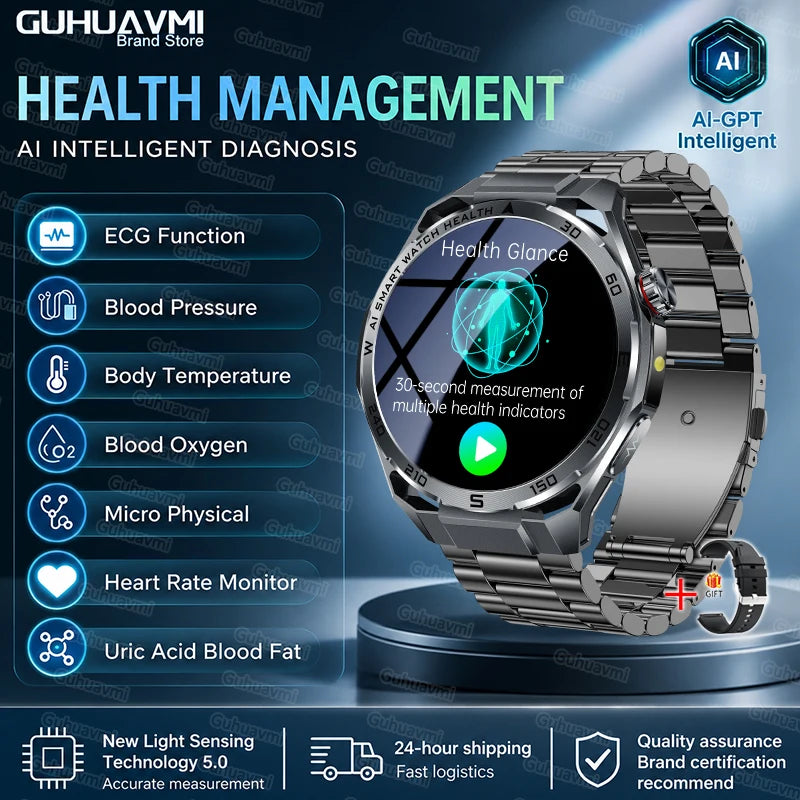 2026 New AI Health Care Accurate Detection ECG Smart Watch Blood Pressure lipids Uric Acid Analysis Bluetooth Call Smart Watches