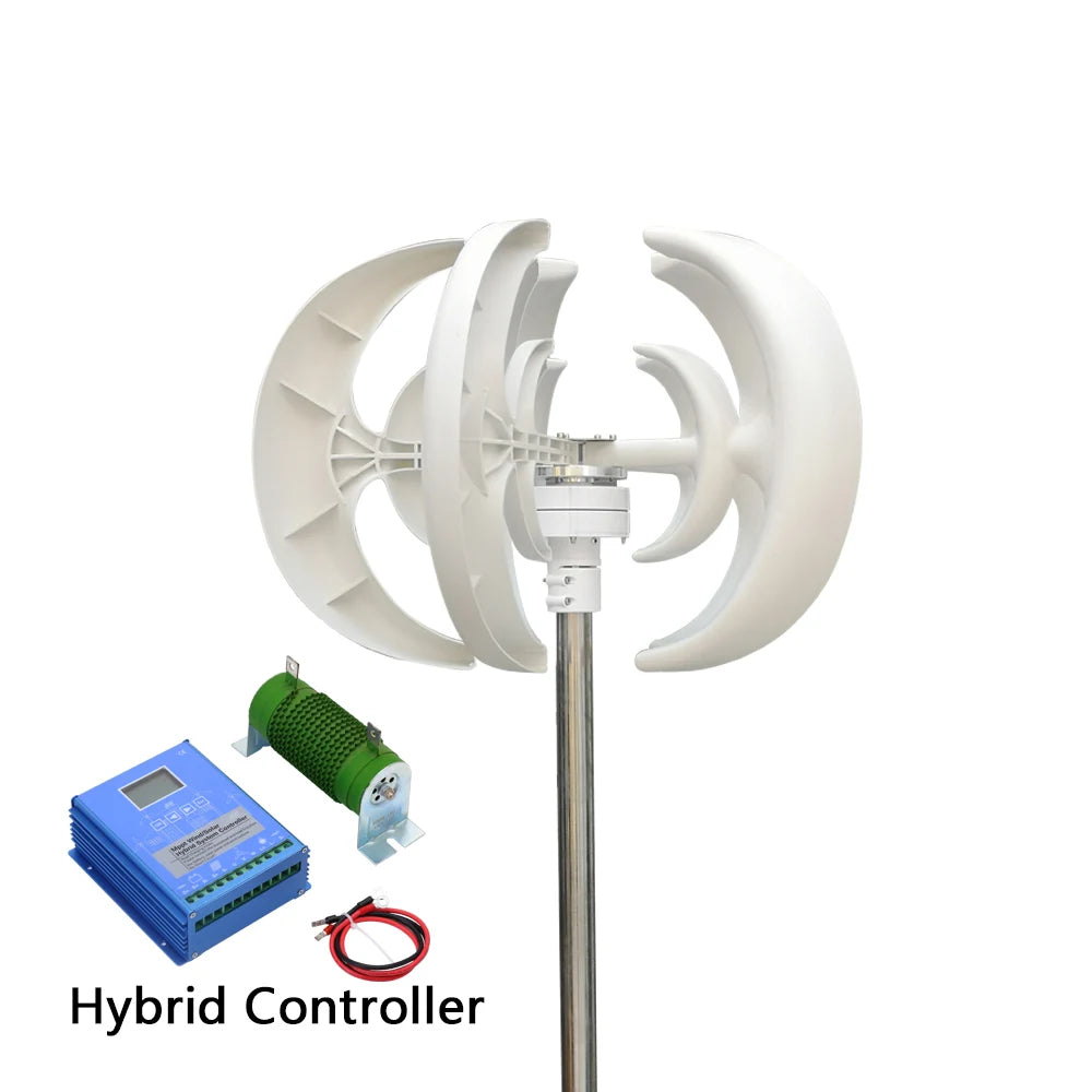 Vertikal Vindturbin 2kW/3kW 12V/24V/48V – Låg Startvindshastighet MPPT Boost, Hybrid Sol+Vind eller Off-Grid Ren Sinusvåg 220V
