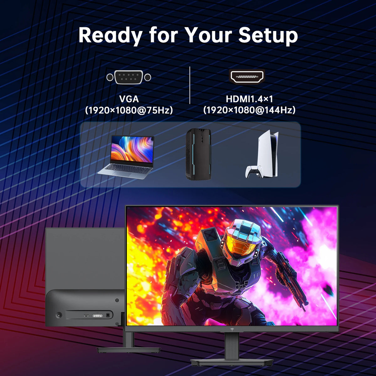KTC H24B9S-2 144Hz Gaming Monitor, 23.8' FHD IPS Display, 178° Wide Viewing Angle, 113% SRGB, 16.7M Colors, Low Blue Light, 280 cd/m², HDMI & VGA, VESA 75x75mm Mount, Smooth Gaming & Daily Productivity