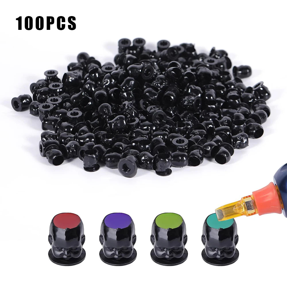 50/100/200pcs Plastic Disposable Tattoo Ink Cups With Base Pigment Clear Holder Container Cap Tattoo Accessory Permanent Makeup