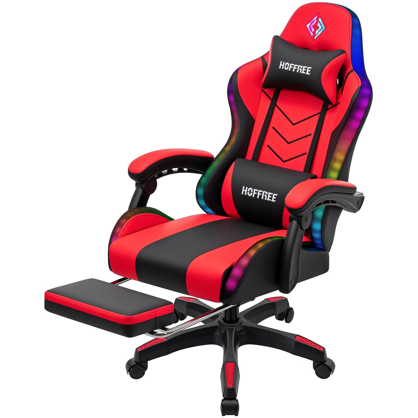 300lbs Gaming Chair with Music Rhythm RGB LED Lights and Wireless Speakers Ergonomic Massage Computer Gaming Chair with Footrest