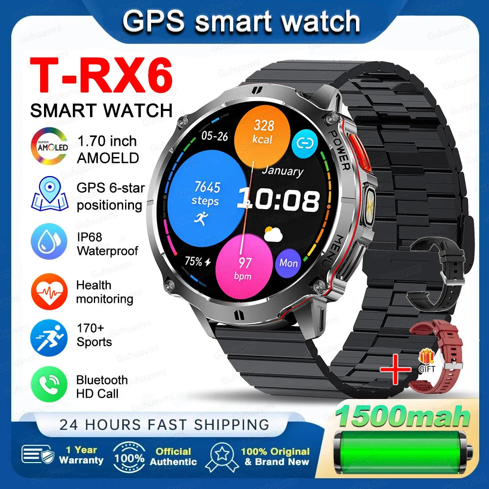 New T-RX6 Ultra Outdoor Sports Smart Watch GPS Compass Barometer IP68 Waterproof Call Blood Oxygen Military Smartwatch For Men