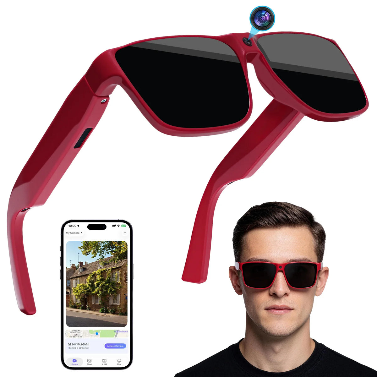 Intelligent AI Sunglasses HD with 800W Pixel Shooting and Camera for Recording Bluetooth Music Calling Outdoor Sports Shooting