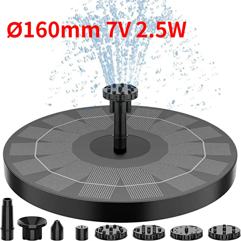 Soldriven Fontänpump för Trädgård och Fågelbad – 6 Munstycken, 1W/1,5W/2,5W
