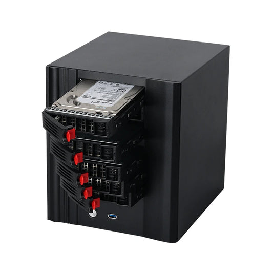 XCY X108 NAS Mini PC 4-fack 2,5"/3,5" SATA – Intel N150 / Celeron N2940, Windows 10/11 Linux NAS, DDR5/DDR3L