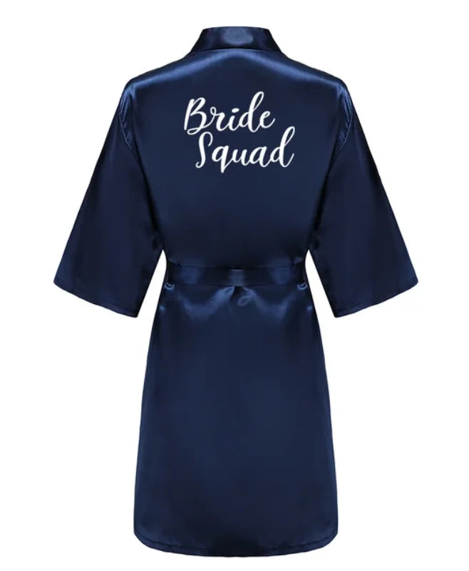 Satin Silk Robes Plus Size Wedding Bathrobe Bride Bridesmaid Mother Maid of Honor Gown Women Clothing Sleepwear Navy Blue