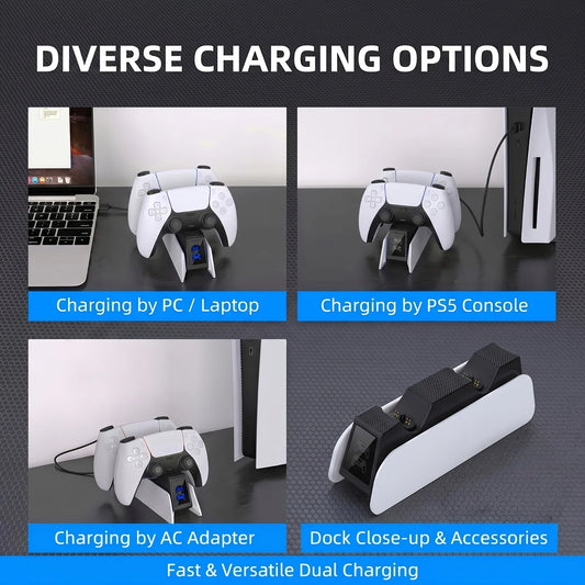 Laddstation för PS5 DualSense med dubbla USB-portar och LED-display