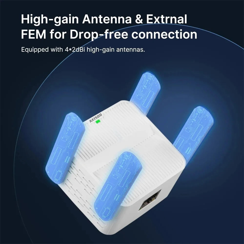 WiFi 6 AX1500 Repeater Extender Signal Booster Dual Band 2.4G/5GHz Wi-Fi Signal Amplifier Long Range Network Easy Set