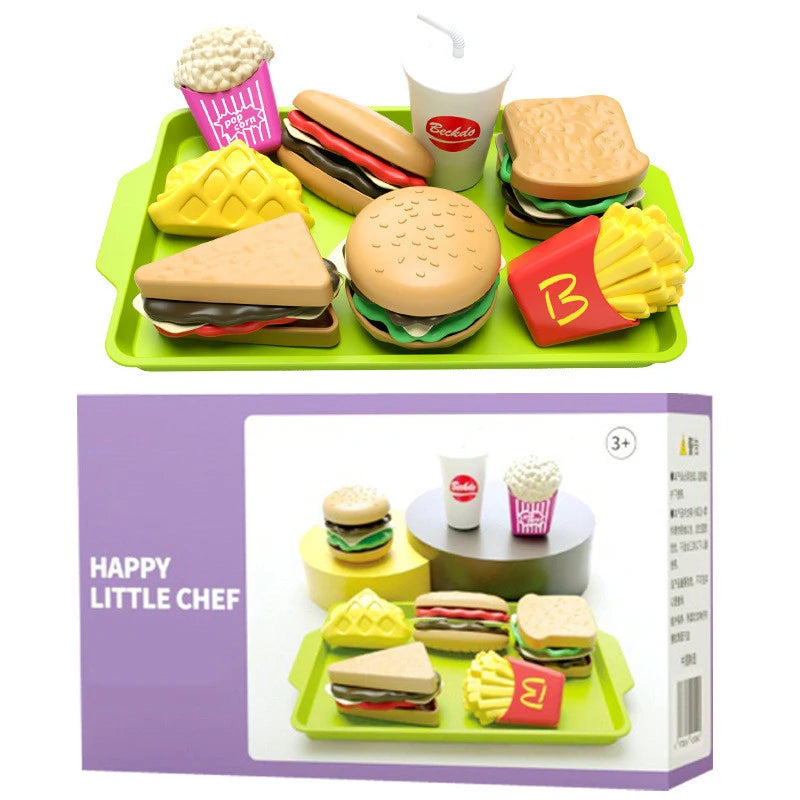 Låtsasmat för barn – hamburger- och pommes-set i 9 delar