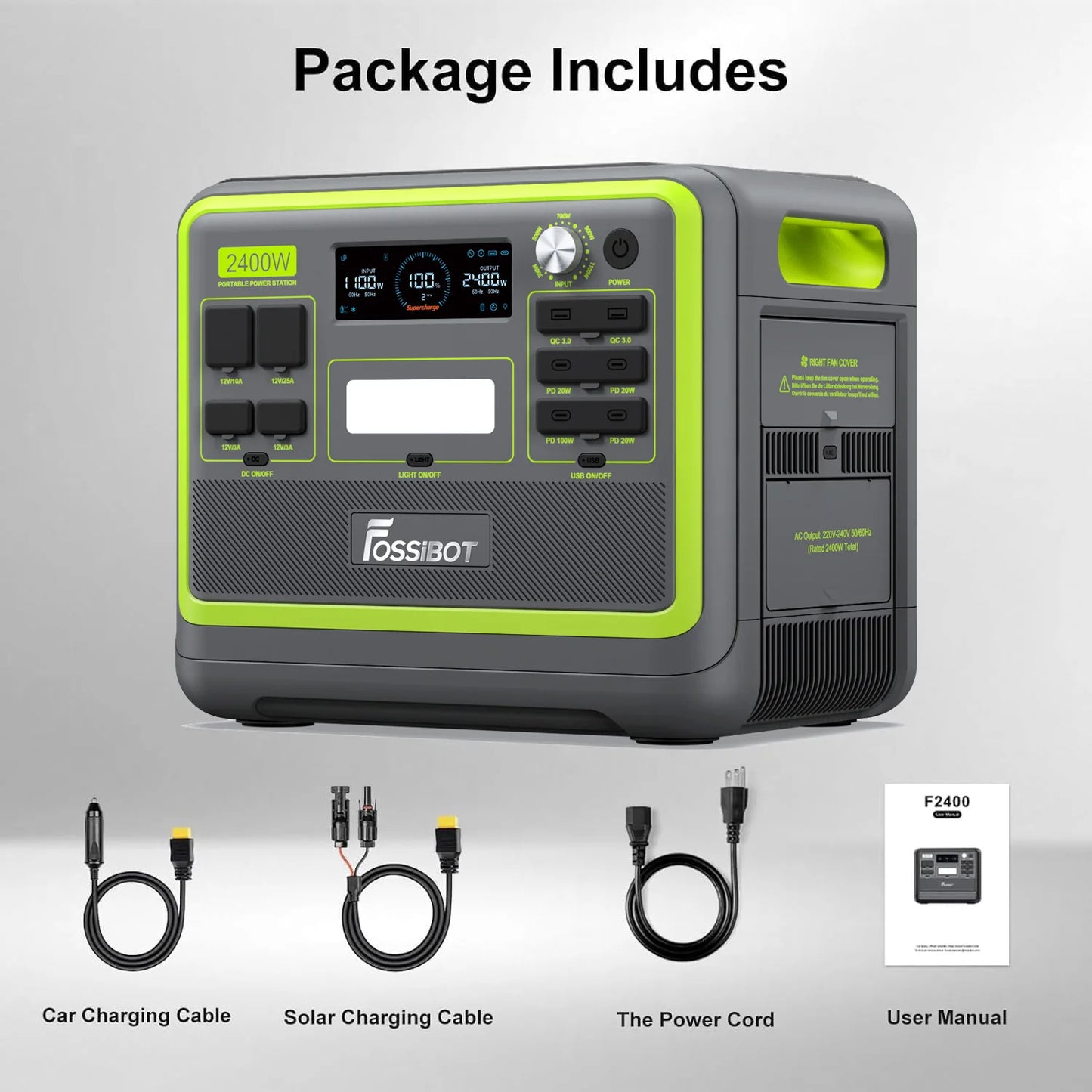 FOSSiBOT F2400 Portabel Power Station – 2048Wh, 2400W (4600W Peak), LiFePO4, 3×230V AC, App-styrning, EU-lager