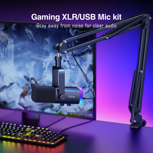 FIFINE AM8T USB/XLR-streamingmikrofon – dynamisk, RGB och hörlursutgång