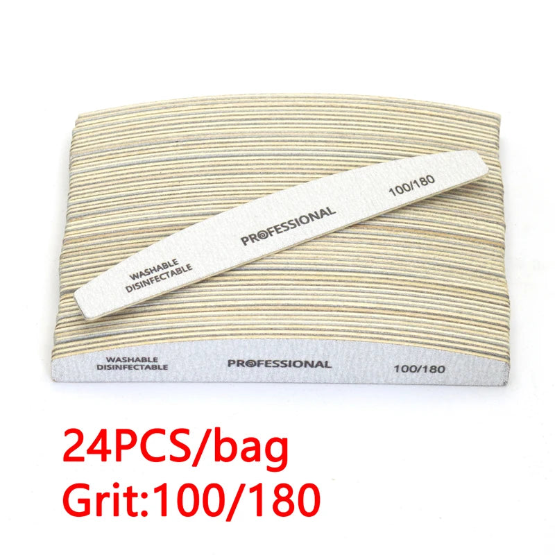2/6/8/12/20pcs Professional Nail File Grey Half Moon Wooden Nail Files 100/180 Grit Double-Sided Sanding Washable Manicure Tools