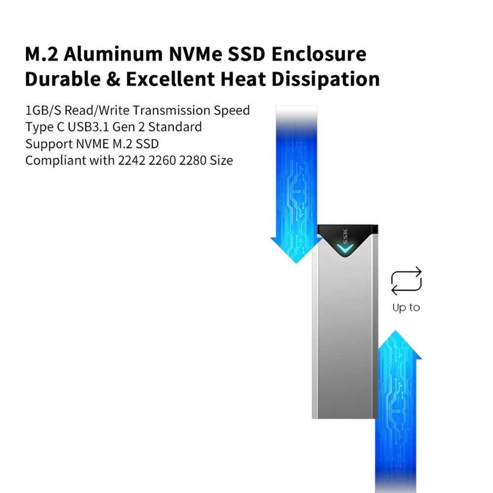 SSK M.2 NVME SATA SSD Enclosure Adapter USB 3.2 10Gbps Aluminum Enclosure External Hard Drive Case Support UASP Trim for PC Case