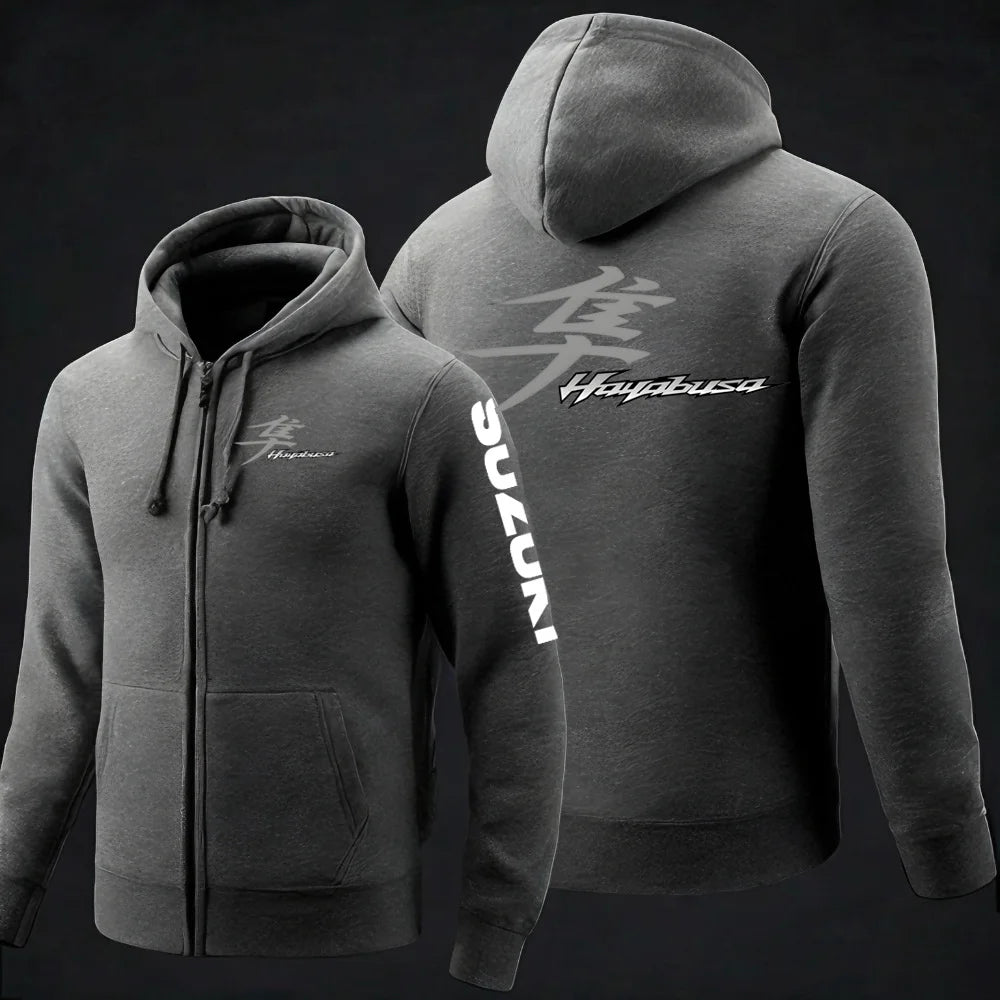 Suzuki Hayabusa Motorcykel Hoodie Herr – Dragkedja, Tryckt Logga, Vår & Höst