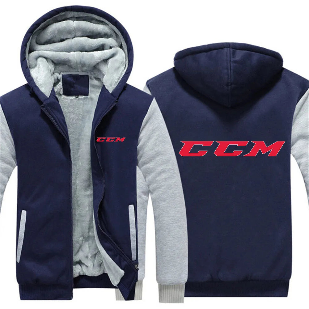 CCM Vinterhoodie Herr – Tjock fleece, dragkedja, solid färg, varm & bekväm, S–5XL, 12 färger