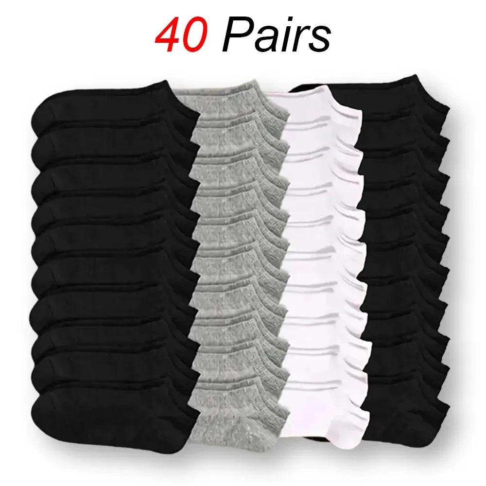 Unisex Båtsockor – Tunna, Andningsbara, Anti-lukt, 6–40-pack, Svart/Vit/Grå