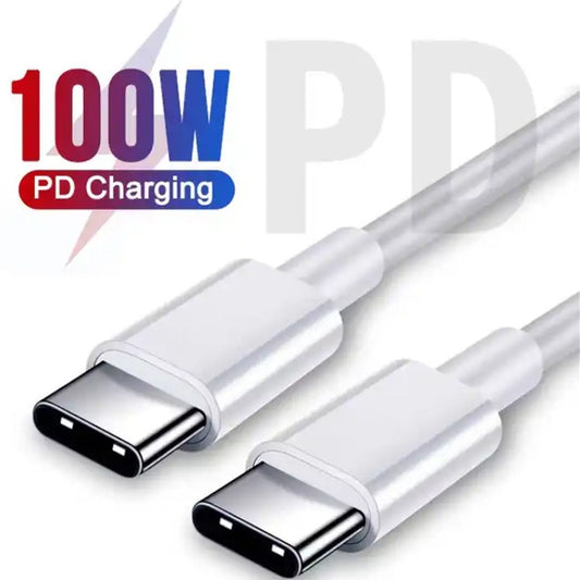 USB-C till USB-C Snabbladdningskabel – 60W eller 100W, 1 m (Svart/Vit)