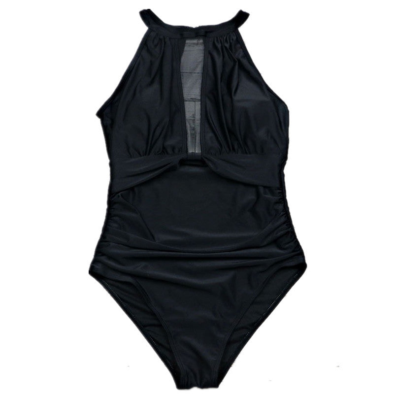Dam Helbaddräkt – Bröstmesh & Rynkat Parti Ärlös Polyester Svart & Vinröd S–XXL Badkläder Dam YLH19036 2026