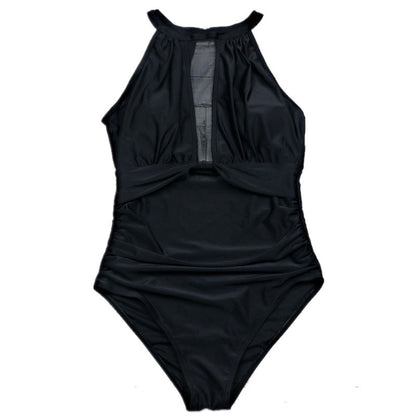 Dam Helbaddräkt – Bröstmesh & Rynkat Parti Ärlös Polyester Svart & Vinröd S–XXL Badkläder Dam YLH19036 2026