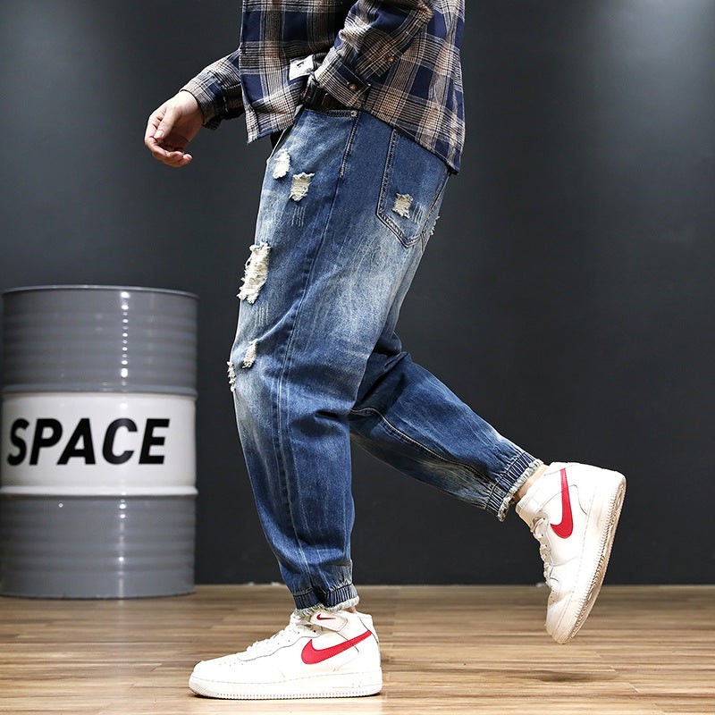 Herr-jeans Loose Harem Ripped Distressed Streetwear Plus Size
