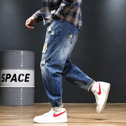 Herr-jeans Loose Harem Ripped Distressed Streetwear Plus Size