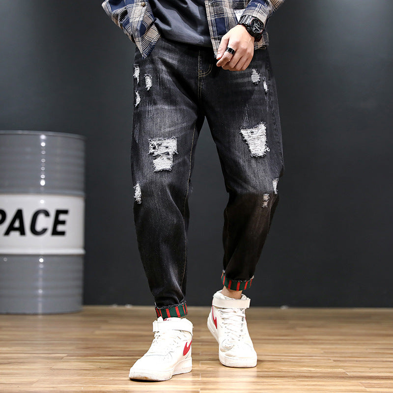 Herr-jeans Loose Harem Ripped Distressed Streetwear Plus Size