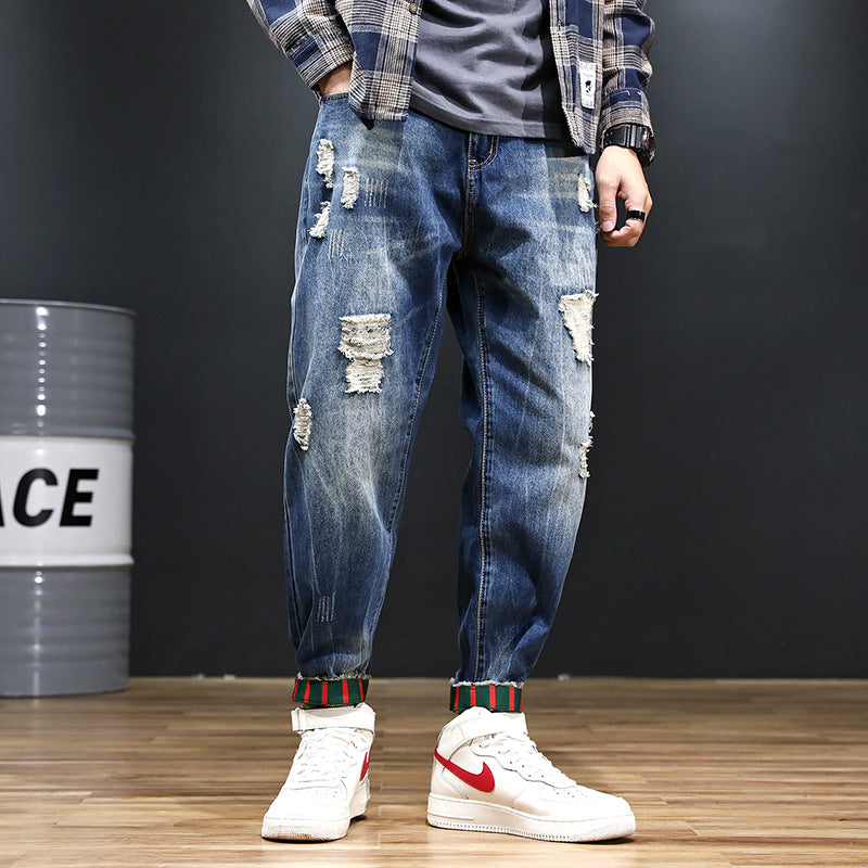 Herr-jeans Loose Harem Ripped Distressed Streetwear Plus Size