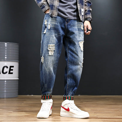 Herr-jeans Loose Harem Ripped Distressed Streetwear Plus Size