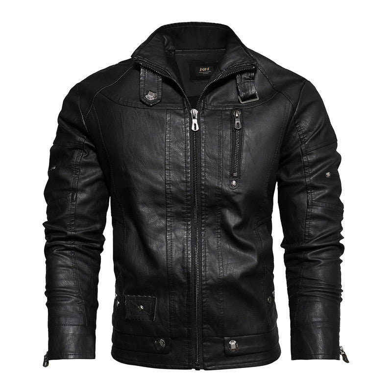 Herrjacka PU-Läder Motorcykel Slim Fit Fleecefodrad Vinter American Style för Herr 2026
