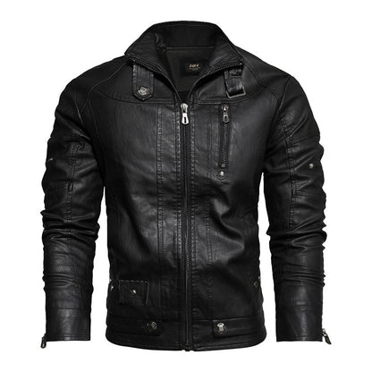 Herrjacka PU-Läder Motorcykel Slim Fit Fleecefodrad Vinter American Style för Herr 2026