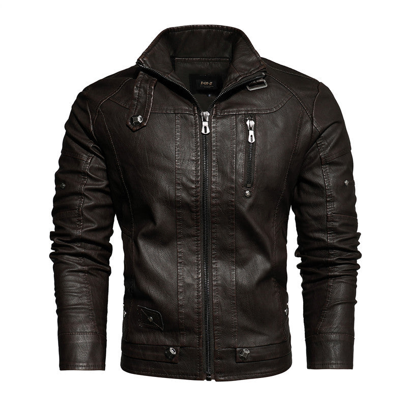 Herrjacka PU-Läder Motorcykel Slim Fit Fleecefodrad Vinter American Style för Herr 2026