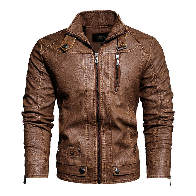 Herrjacka PU-Läder Motorcykel Slim Fit Fleecefodrad Vinter American Style för Herr 2026