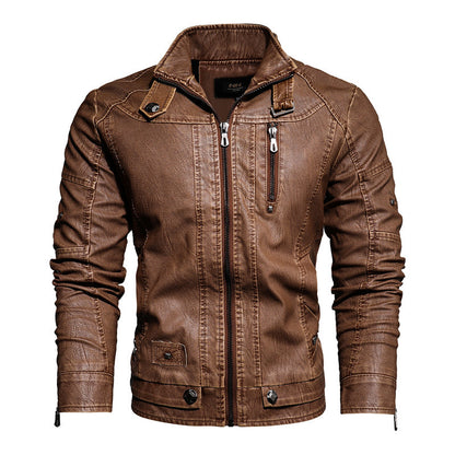 Herrjacka PU-Läder Motorcykel Slim Fit Fleecefodrad Vinter American Style för Herr 2026