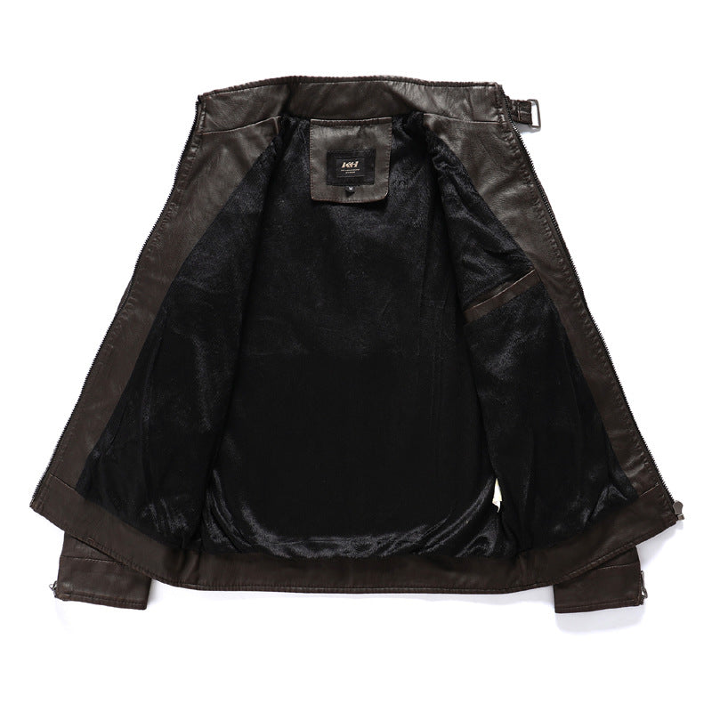 Herrjacka PU-Läder Motorcykel Slim Fit Fleecefodrad Vinter American Style för Herr 2026