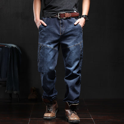 Herr Overalls Jeans – Lös Rak Passform med Flera Fickor för Herr 2026