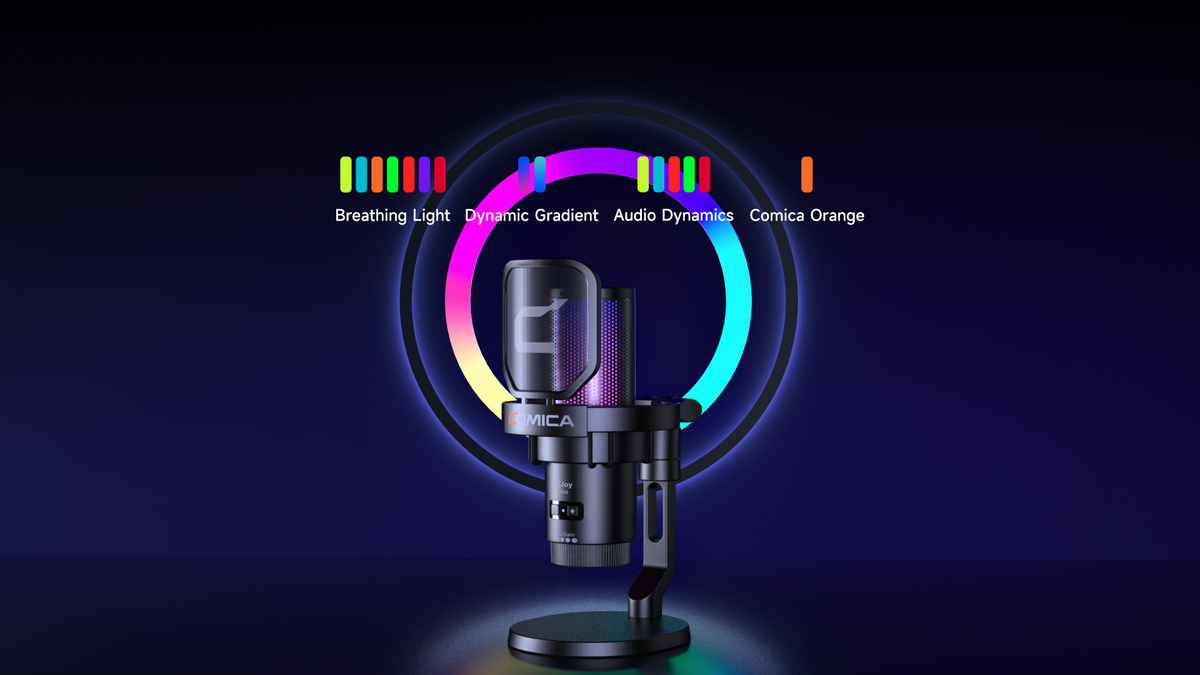 COMICA EJoy Uni Pro trådlös USB-mikrofon med RGB – välj arm eller stativ