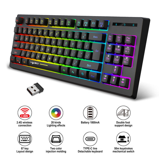 L100 Trådlöst 87-tangentbord med 2,4G och RGB – 1800 mAh, 36h Batteritid (Vit/Svart)