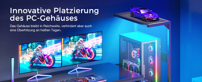 Coleshome Gaming Table with Led Lights,138×48Cm Gaming Desk with Drawers and Shelf