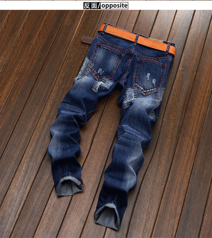 Men Jeans Long Pant Denim Pants Slim Fit Straight Trousers High Waist Solid Regular Button Pocket Splice Casual Autumn 2024