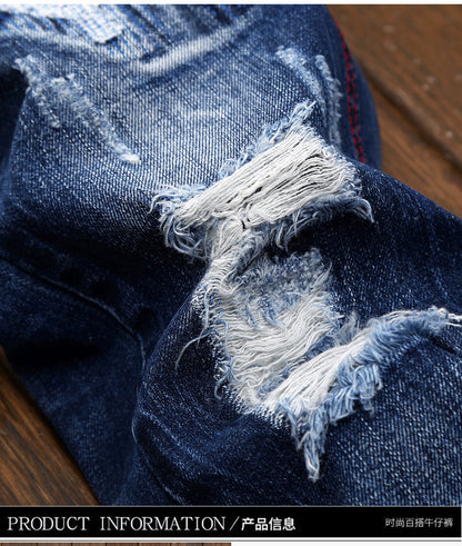 Men Jeans Long Pant Denim Pants Slim Fit Straight Trousers High Waist Solid Regular Button Pocket Splice Casual Autumn 2024