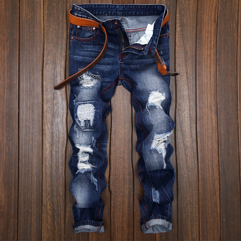 Men Jeans Long Pant Denim Pants Slim Fit Straight Trousers High Waist Solid Regular Button Pocket Splice Casual Autumn 2024