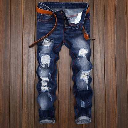 Men Jeans Long Pant Denim Pants Slim Fit Straight Trousers High Waist Solid Regular Button Pocket Splice Casual Autumn 2024