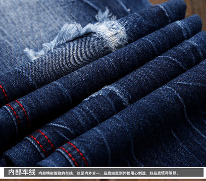 Men Jeans Long Pant Denim Pants Slim Fit Straight Trousers High Waist Solid Regular Button Pocket Splice Casual Autumn 2024
