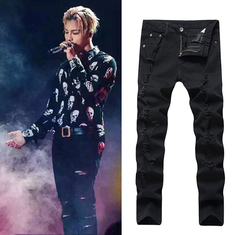 Herrjeans Slim Fit Distressed Streetwear Svart för Herr 2026