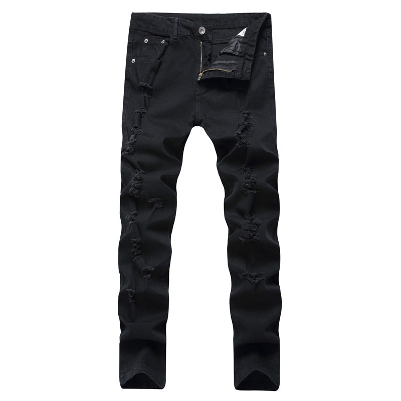 Herrjeans Slim Fit Distressed Streetwear Svart för Herr 2026