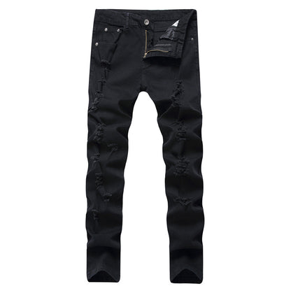 Herrjeans Slim Fit Distressed Streetwear Svart för Herr 2026