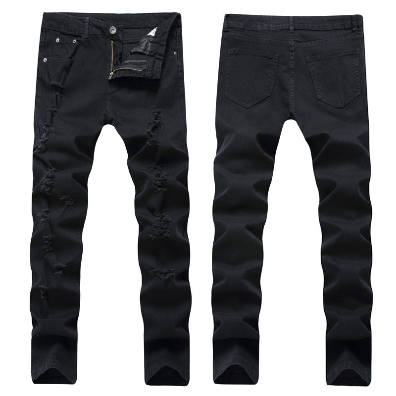Herrjeans Slim Fit Distressed Streetwear Svart för Herr 2026