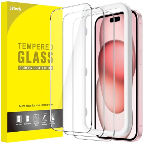 JETech Skärmskydd iPhone 15–17-serien – Härdat glas 9H, HD-klar, anti-fingeravtryck, 3-pack