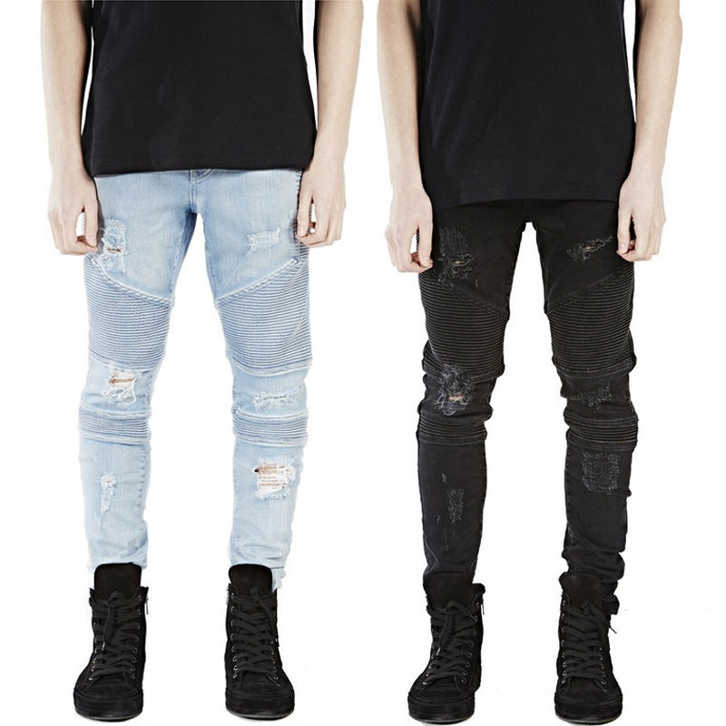 Herr Biker Jeans – Ripped Stretch Motorcykelbyxor för Herr 2026