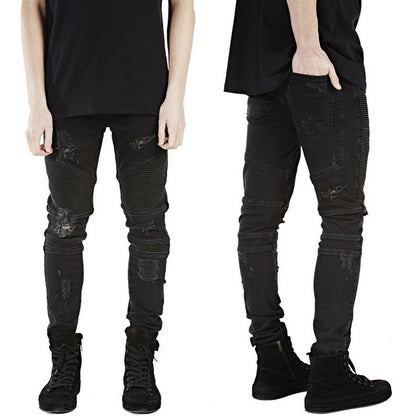 Herr Biker Jeans – Ripped Stretch Motorcykelbyxor för Herr 2026